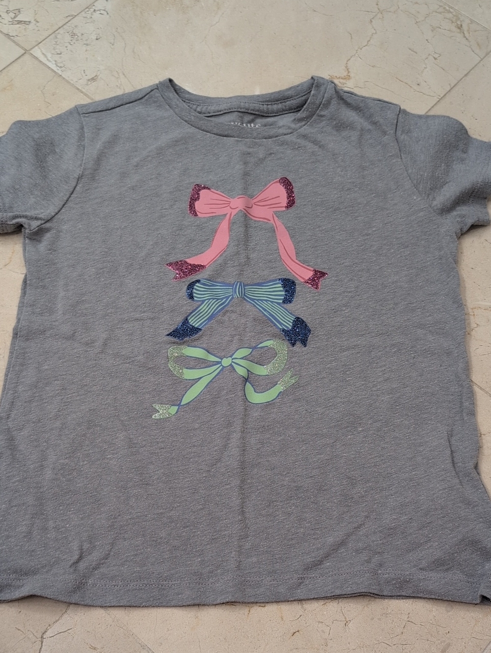 Kids Crewcuts Gray Tee with Pink, Blue and Green BowsSize 6